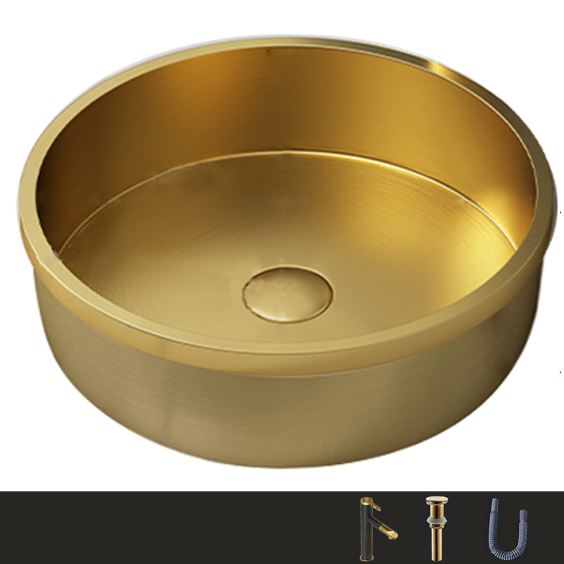 Modern No Craftsmanship Wash Stand Metal Round Bathroom Sink Gold Round Faucet Sink with Faucet Clearhalo 'Bathroom Remodel & Bathroom Fixtures' 'Bathroom Sinks & Faucet Components' 'Bathroom Sinks' 'bathroom_sink' 'Home Improvement' 'home_improvement' 'home_improvement_bathroom_sink' 6423647