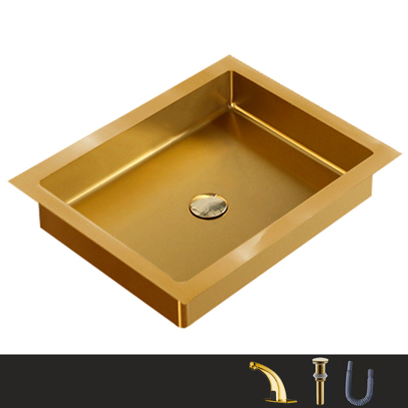 Metal Trough Bathroom Sink Modern Rectangular Trough Bathroom Sink Gold Touchless Sink with Faucet Clearhalo 'Bathroom Remodel & Bathroom Fixtures' 'Bathroom Sinks & Faucet Components' 'Bathroom Sinks' 'bathroom_sink' 'Home Improvement' 'home_improvement' 'home_improvement_bathroom_sink' 6423678