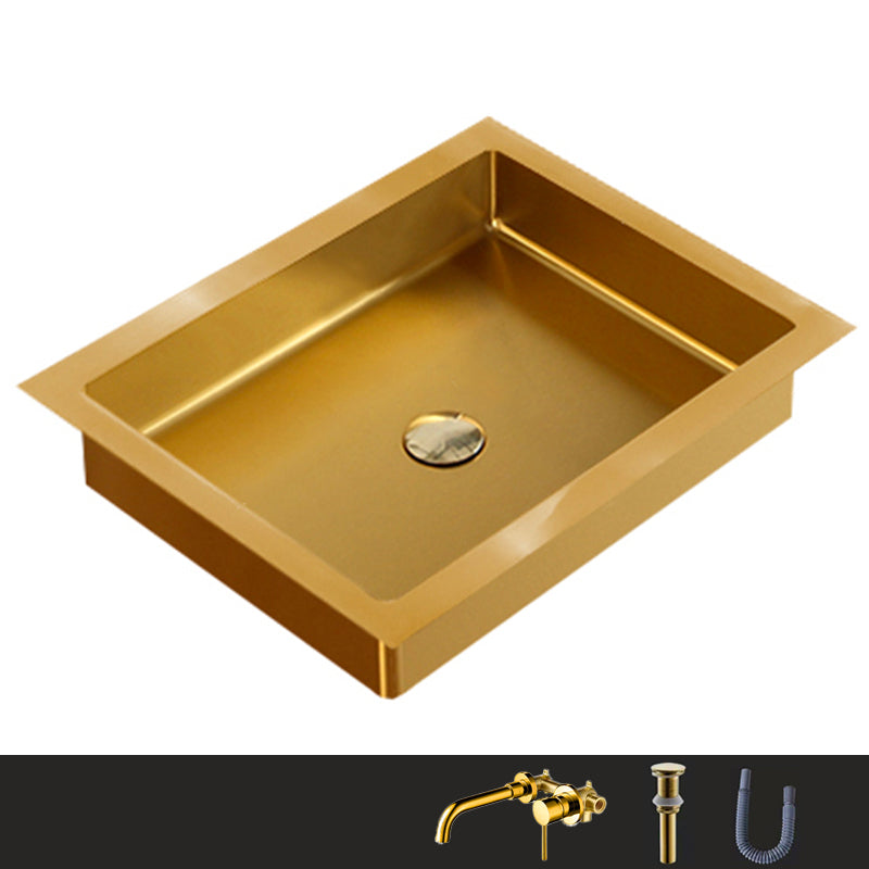 Metal Trough Bathroom Sink Modern Rectangular Trough Bathroom Sink Gold Round Faucet Sink with Faucet Clearhalo 'Bathroom Remodel & Bathroom Fixtures' 'Bathroom Sinks & Faucet Components' 'Bathroom Sinks' 'bathroom_sink' 'Home Improvement' 'home_improvement' 'home_improvement_bathroom_sink' 6423679