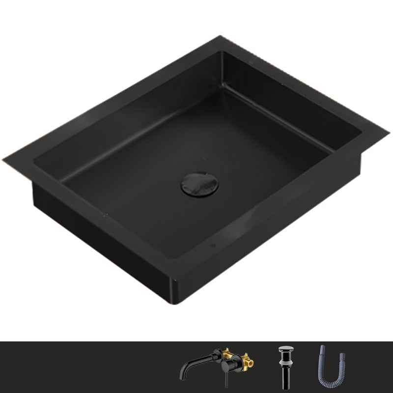 Metal Trough Bathroom Sink Modern Rectangular Trough Bathroom Sink Black Round Faucet Sink with Faucet Clearhalo 'Bathroom Remodel & Bathroom Fixtures' 'Bathroom Sinks & Faucet Components' 'Bathroom Sinks' 'bathroom_sink' 'Home Improvement' 'home_improvement' 'home_improvement_bathroom_sink' 6423685