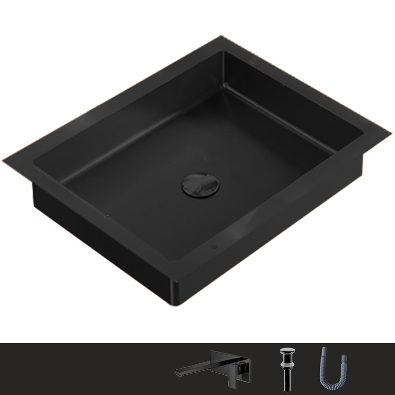 Metal Trough Bathroom Sink Modern Rectangular Trough Bathroom Sink Black Square Faucet Sink with Faucet Clearhalo 'Bathroom Remodel & Bathroom Fixtures' 'Bathroom Sinks & Faucet Components' 'Bathroom Sinks' 'bathroom_sink' 'Home Improvement' 'home_improvement' 'home_improvement_bathroom_sink' 6423686