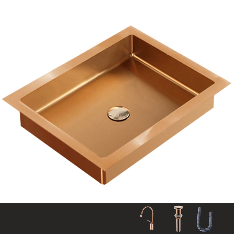 Metal Trough Bathroom Sink Modern Rectangular Trough Bathroom Sink Rose Gold Gooseneck High Arc Sink with Faucet Clearhalo 'Bathroom Remodel & Bathroom Fixtures' 'Bathroom Sinks & Faucet Components' 'Bathroom Sinks' 'bathroom_sink' 'Home Improvement' 'home_improvement' 'home_improvement_bathroom_sink' 6423687