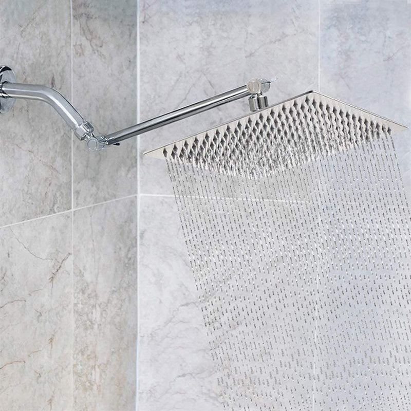Stainless Steel Fixed Shower Head Rain Fall Wall-Mount Showerhead with Extension Arm Clearhalo 'Bathroom Remodel & Bathroom Fixtures' 'Home Improvement' 'home_improvement' 'home_improvement_shower_heads' 'Shower Heads' 'shower_heads' 'Showers & Bathtubs Plumbing' 'Showers & Bathtubs' 6423693