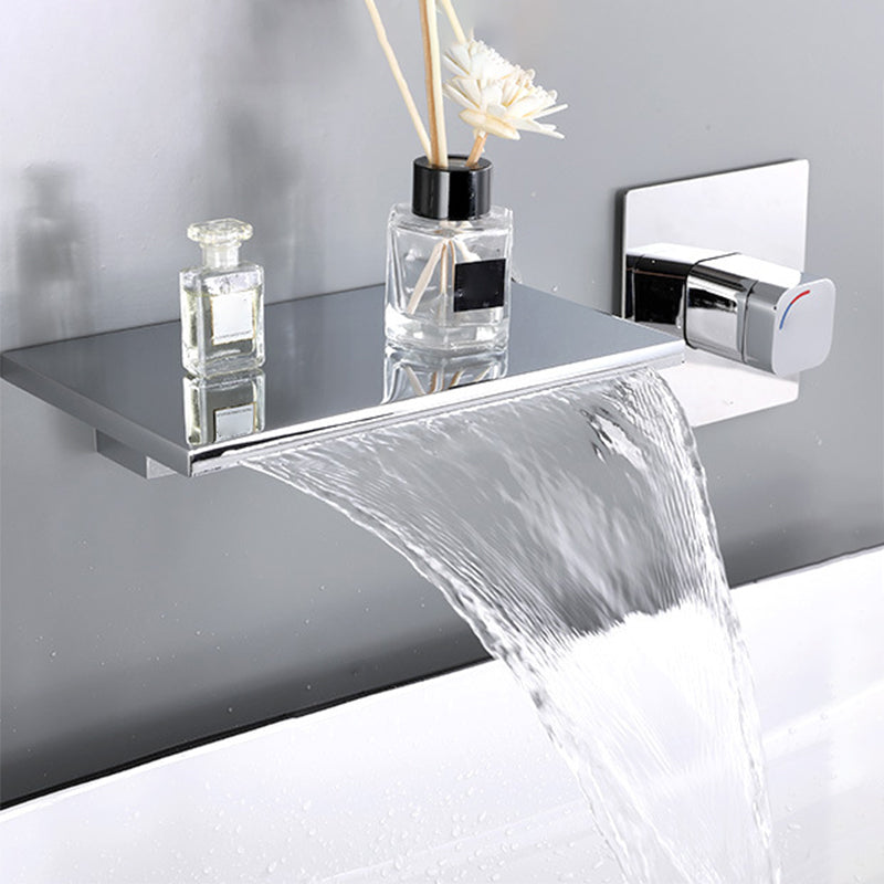 Wall Mounted Metal Waterfall Tub Filler Low Arc Bathroom Faucet Clearhalo 'Bathroom Remodel & Bathroom Fixtures' 'Bathtub Faucets' 'bathtub_faucets' 'Home Improvement' 'home_improvement' 'home_improvement_bathtub_faucets' 6423757