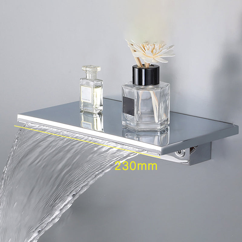 Wall Mounted Metal Waterfall Tub Filler Low Arc Bathroom Faucet Clearhalo 'Bathroom Remodel & Bathroom Fixtures' 'Bathtub Faucets' 'bathtub_faucets' 'Home Improvement' 'home_improvement' 'home_improvement_bathtub_faucets' 6423759
