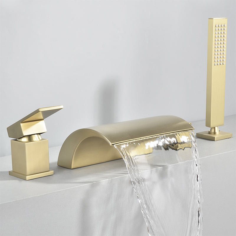 Contemporary Bath Faucet Trim Metal Deck Mounted Bathroom Faucet Gold 4 Hole Faucets Clearhalo 'Bathroom Remodel & Bathroom Fixtures' 'Bathtub Faucets' 'bathtub_faucets' 'Home Improvement' 'home_improvement' 'home_improvement_bathtub_faucets' 6423797