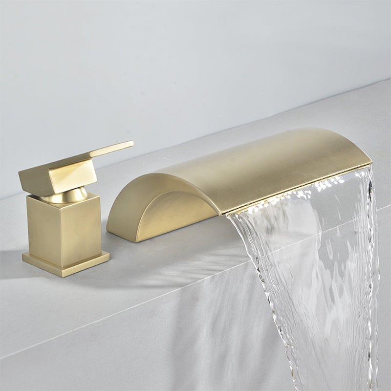 Contemporary Bath Faucet Trim Metal Deck Mounted Bathroom Faucet Gold 2 Hole Faucets Clearhalo 'Bathroom Remodel & Bathroom Fixtures' 'Bathtub Faucets' 'bathtub_faucets' 'Home Improvement' 'home_improvement' 'home_improvement_bathtub_faucets' 6423799