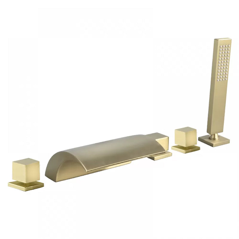 Contemporary Bath Faucet Trim Metal Deck Mounted Bathroom Faucet Gold 5 Hole Faucets Clearhalo 'Bathroom Remodel & Bathroom Fixtures' 'Bathtub Faucets' 'bathtub_faucets' 'Home Improvement' 'home_improvement' 'home_improvement_bathtub_faucets' 6423809