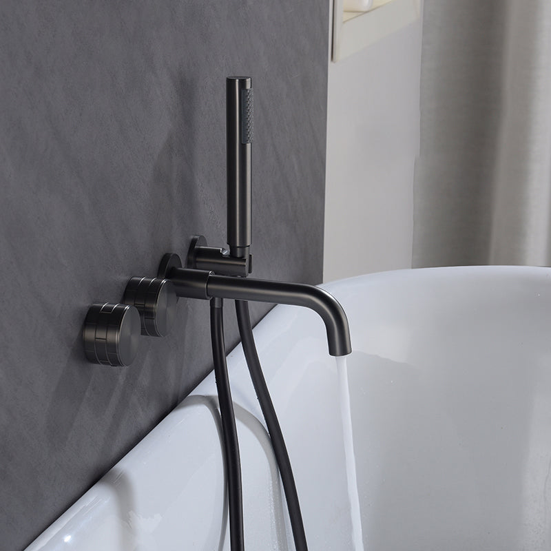 Modern Wall Mounted Metal Tub Filler Trim Low Arc Bathroom Faucet Clearhalo 'Bathroom Remodel & Bathroom Fixtures' 'Bathtub Faucets' 'bathtub_faucets' 'Home Improvement' 'home_improvement' 'home_improvement_bathtub_faucets' 6423828