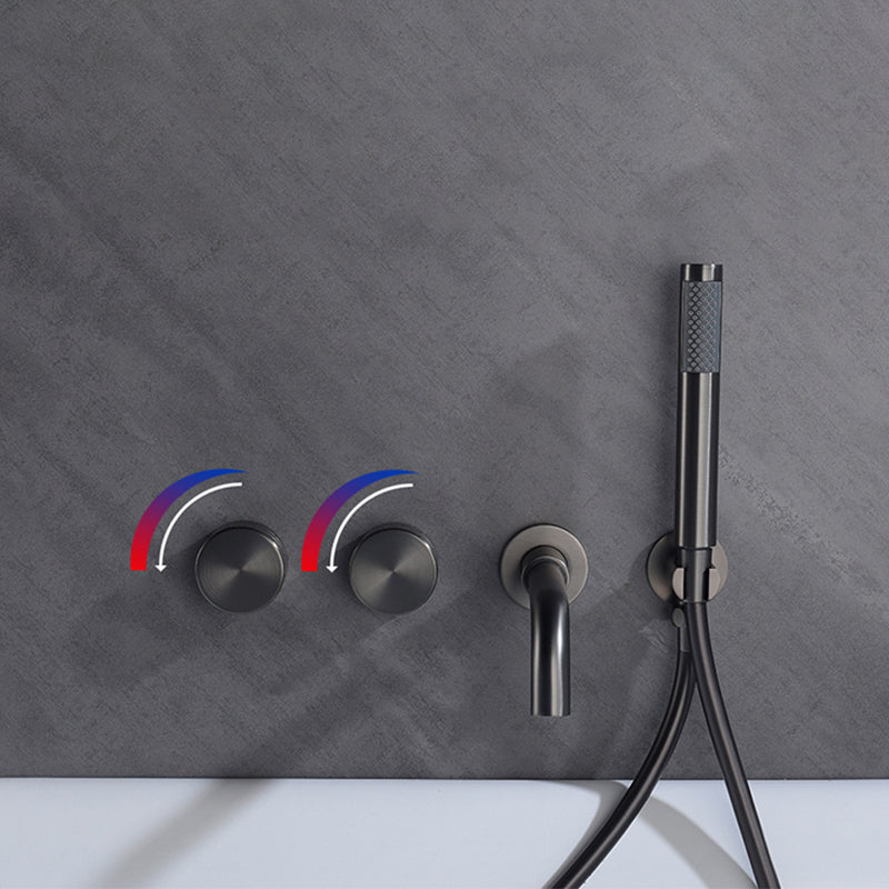 Modern Wall Mounted Metal Tub Filler Trim Low Arc Bathroom Faucet Clearhalo 'Bathroom Remodel & Bathroom Fixtures' 'Bathtub Faucets' 'bathtub_faucets' 'Home Improvement' 'home_improvement' 'home_improvement_bathtub_faucets' 6423834