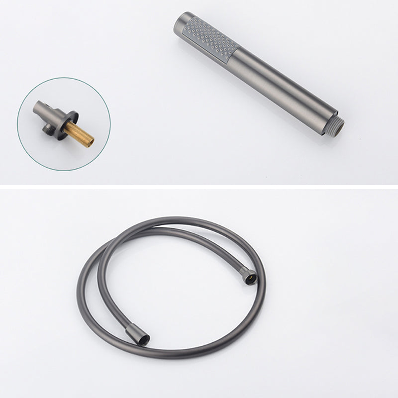 Modern Wall Mounted Metal Tub Filler Trim Low Arc Bathroom Faucet Clearhalo 'Bathroom Remodel & Bathroom Fixtures' 'Bathtub Faucets' 'bathtub_faucets' 'Home Improvement' 'home_improvement' 'home_improvement_bathtub_faucets' 6423840