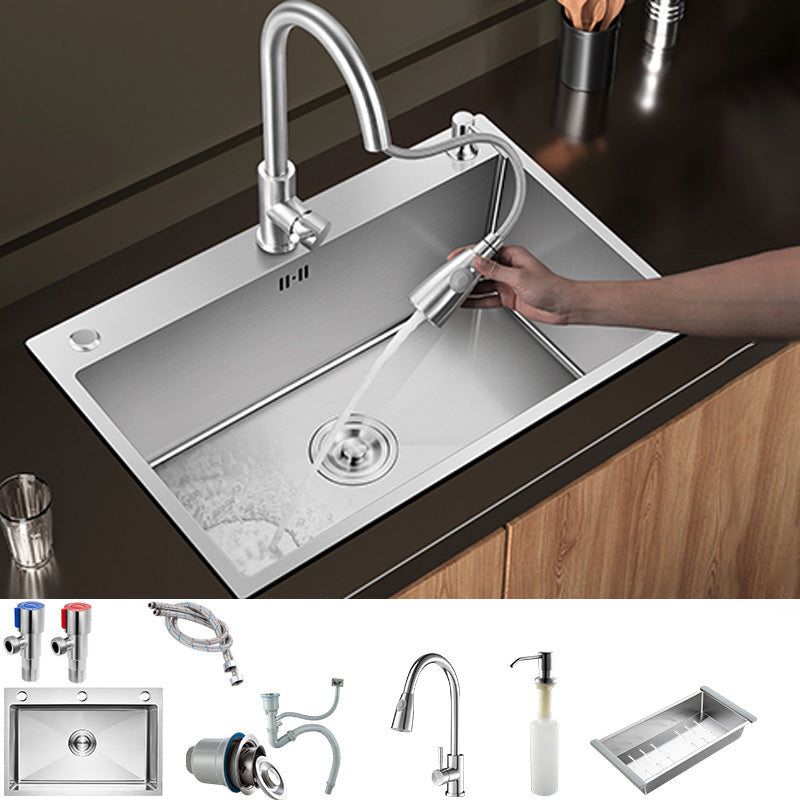 Contemporary Style Kitchen Sink Stainless Steel Colorfast Drop-In Kitchen Sink 27"L x 18"W x 8"H Sink with Faucet Pull Out Faucet With Soap Dispenser Clearhalo 'Home Improvement' 'home_improvement' 'home_improvement_kitchen_sinks' 'Kitchen Remodel & Kitchen Fixtures' 'Kitchen Sinks & Faucet Components' 'Kitchen Sinks' 'kitchen_sinks' 6424877