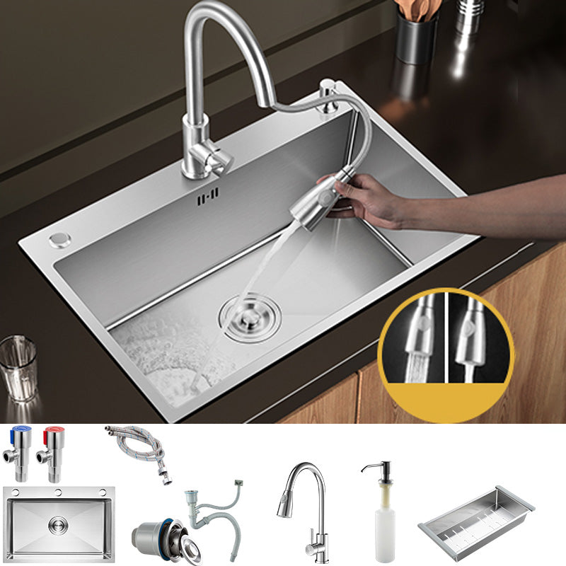 Contemporary Style Kitchen Sink Stainless Steel Colorfast Drop-In Kitchen Sink Sink with Faucet Pull Out Faucet With Soap Dispenser Clearhalo 'Home Improvement' 'home_improvement' 'home_improvement_kitchen_sinks' 'Kitchen Remodel & Kitchen Fixtures' 'Kitchen Sinks & Faucet Components' 'Kitchen Sinks' 'kitchen_sinks' 6424879