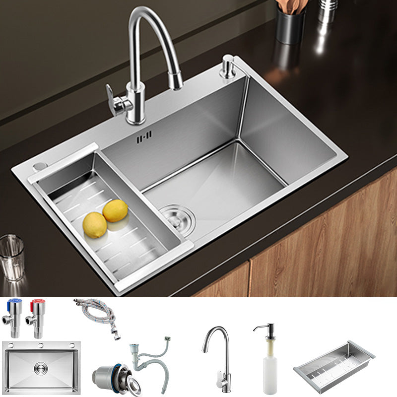 Contemporary Style Kitchen Sink Stainless Steel Colorfast Drop-In Kitchen Sink Sink with Faucet Round Faucet Clearhalo 'Home Improvement' 'home_improvement' 'home_improvement_kitchen_sinks' 'Kitchen Remodel & Kitchen Fixtures' 'Kitchen Sinks & Faucet Components' 'Kitchen Sinks' 'kitchen_sinks' 6424882