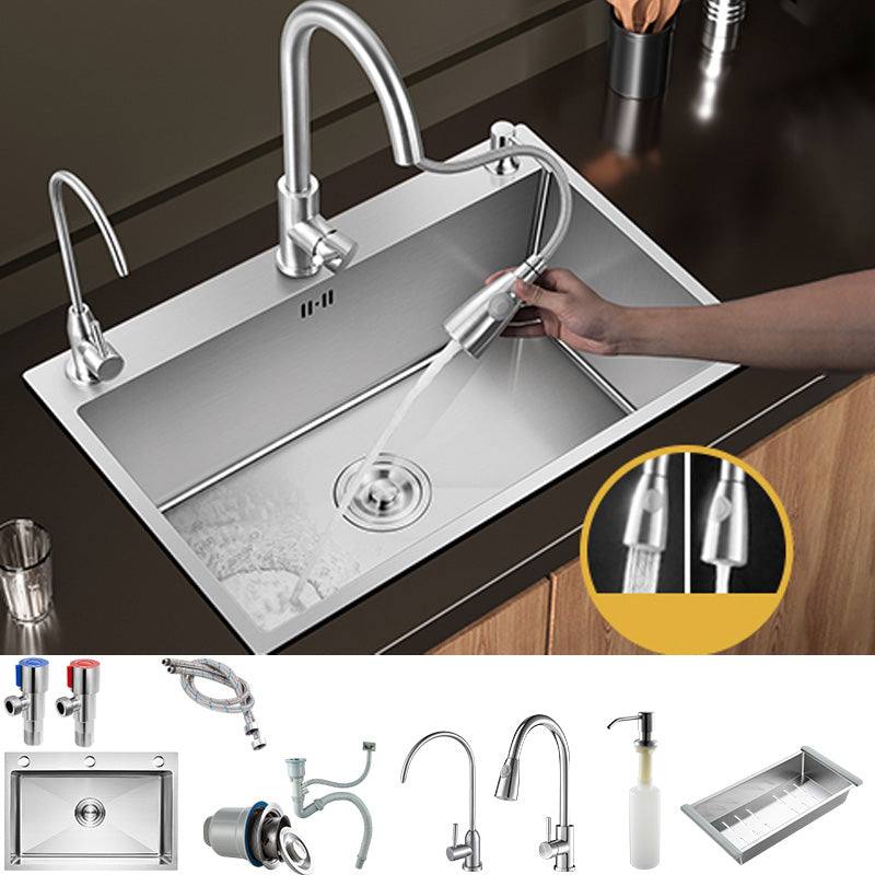 Contemporary Style Kitchen Sink Stainless Steel Colorfast Drop-In Kitchen Sink 20"L x 18"W x 8"H Sink with Faucet Double Tap for Water Purification Clearhalo 'Home Improvement' 'home_improvement' 'home_improvement_kitchen_sinks' 'Kitchen Remodel & Kitchen Fixtures' 'Kitchen Sinks & Faucet Components' 'Kitchen Sinks' 'kitchen_sinks' 6424885