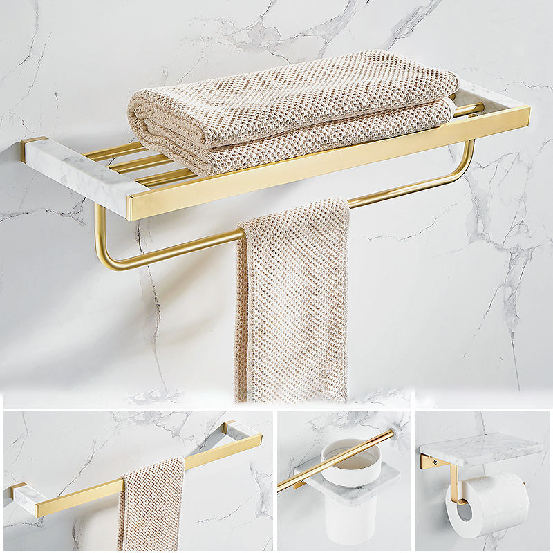 Metal and Marble Bathroom Accessory as Individual or as a Set in Gold Clearhalo 'Bathroom Hardware Sets' 'Bathroom Hardware' 'Bathroom Remodel & Bathroom Fixtures' 'bathroom_hardware_sets' 'Home Improvement' 'home_improvement' 'home_improvement_bathroom_hardware_sets' 6426333