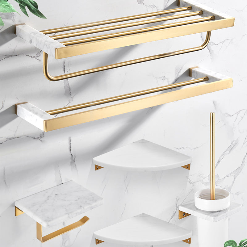 Metal and Marble Bathroom Accessory as Individual or as a Set in Gold Clearhalo 'Bathroom Hardware Sets' 'Bathroom Hardware' 'Bathroom Remodel & Bathroom Fixtures' 'bathroom_hardware_sets' 'Home Improvement' 'home_improvement' 'home_improvement_bathroom_hardware_sets' 6426339