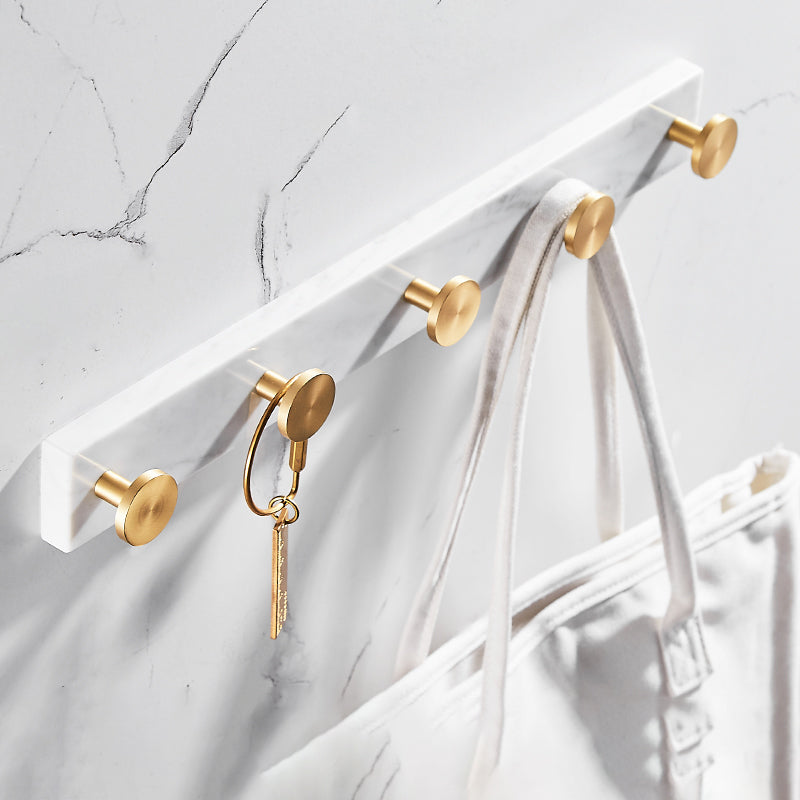 Metal and Marble Bathroom Accessory as Individual or as a Set in Gold Towel/Robe Hook (Row Hooks) Clearhalo 'Bathroom Hardware Sets' 'Bathroom Hardware' 'Bathroom Remodel & Bathroom Fixtures' 'bathroom_hardware_sets' 'Home Improvement' 'home_improvement' 'home_improvement_bathroom_hardware_sets' 6426344