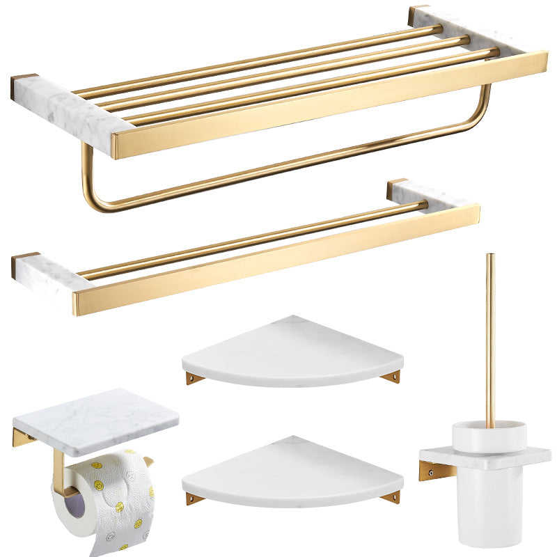 Metal and Marble Bathroom Accessory as Individual or as a Set in Gold Clearhalo 'Bathroom Hardware Sets' 'Bathroom Hardware' 'Bathroom Remodel & Bathroom Fixtures' 'bathroom_hardware_sets' 'Home Improvement' 'home_improvement' 'home_improvement_bathroom_hardware_sets' 6426346