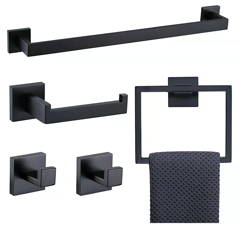 Stainless Steel Bathroom Accessory As Individual Or As a Set Modern Bathroom Set Black 5-Piece Set (Towel Ring) Clearhalo 'Bathroom Hardware Sets' 'Bathroom Hardware' 'Bathroom Remodel & Bathroom Fixtures' 'bathroom_hardware_sets' 'Home Improvement' 'home_improvement' 'home_improvement_bathroom_hardware_sets' 6426479