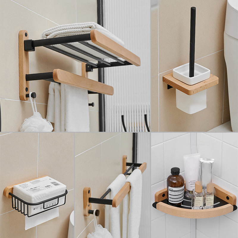 Metal and Wood Bathroom Accessory as Individual or as a Set in Black 5-Piece Set (Towel Bar) Clearhalo 'Bathroom Hardware Sets' 'Bathroom Hardware' 'Bathroom Remodel & Bathroom Fixtures' 'bathroom_hardware_sets' 'Home Improvement' 'home_improvement' 'home_improvement_bathroom_hardware_sets' 6426489