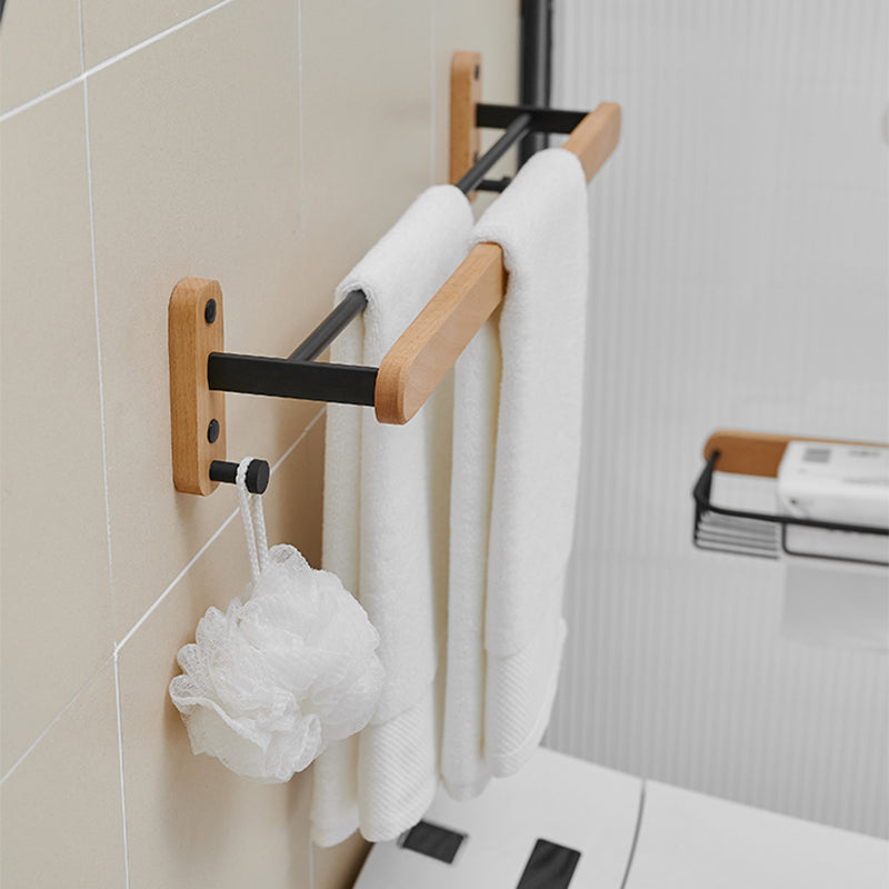 Metal and Wood Bathroom Accessory as Individual or as a Set in Black Towel Bar Clearhalo 'Bathroom Hardware Sets' 'Bathroom Hardware' 'Bathroom Remodel & Bathroom Fixtures' 'bathroom_hardware_sets' 'Home Improvement' 'home_improvement' 'home_improvement_bathroom_hardware_sets' 6426494