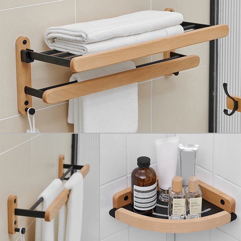Metal and Wood Bathroom Accessory as Individual or as a Set in Black 3-Piece Set (Towel Bar) Clearhalo 'Bathroom Hardware Sets' 'Bathroom Hardware' 'Bathroom Remodel & Bathroom Fixtures' 'bathroom_hardware_sets' 'Home Improvement' 'home_improvement' 'home_improvement_bathroom_hardware_sets' 6426499