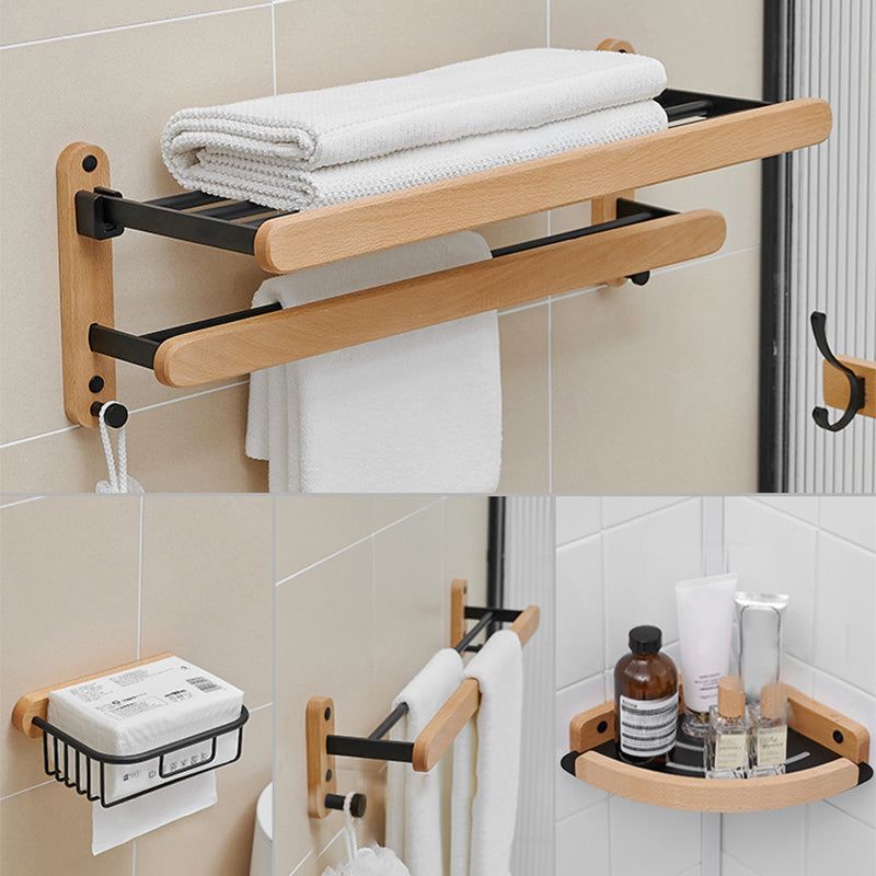 Metal and Wood Bathroom Accessory as Individual or as a Set in Black 4-Piece Set (Towel Bar) Clearhalo 'Bathroom Hardware Sets' 'Bathroom Hardware' 'Bathroom Remodel & Bathroom Fixtures' 'bathroom_hardware_sets' 'Home Improvement' 'home_improvement' 'home_improvement_bathroom_hardware_sets' 6426503