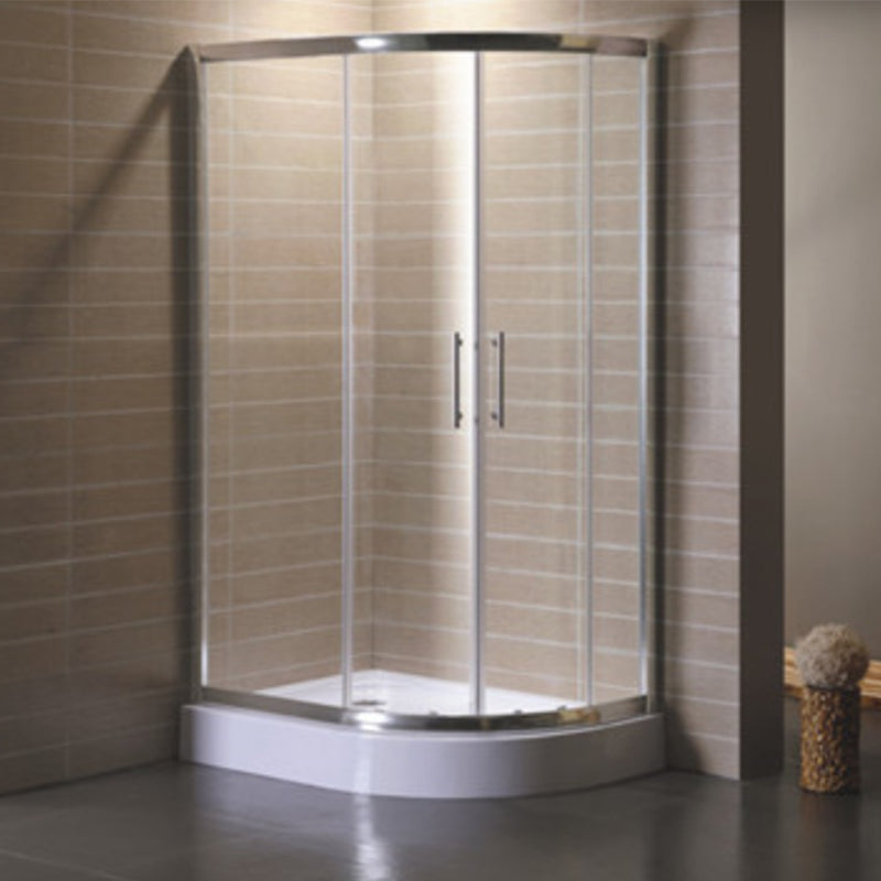Corner Tempered Glass Shower Kit Silver Semi-Frameless Shower Kit Right Round Clearhalo 'Bathroom Remodel & Bathroom Fixtures' 'Home Improvement' 'home_improvement' 'home_improvement_shower_stalls_enclosures' 'Shower Stalls & Enclosures' 'shower_stalls_enclosures' 'Showers & Bathtubs' 6426520