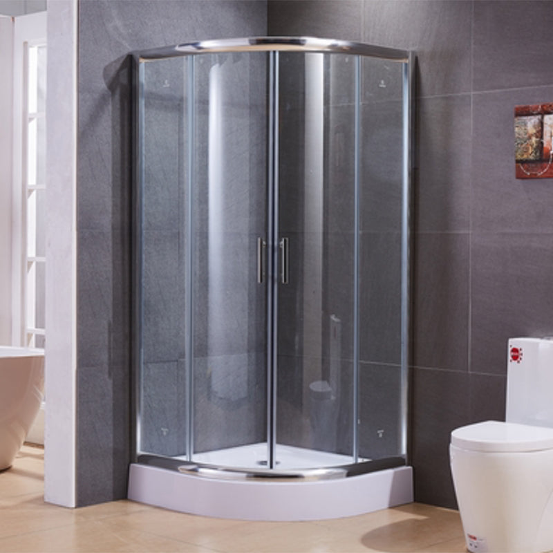 Corner Tempered Glass Shower Kit Silver Semi-Frameless Shower Kit 35.4"L x 35.4"W x 80.7"H Symmetrical Round Clearhalo 'Bathroom Remodel & Bathroom Fixtures' 'Home Improvement' 'home_improvement' 'home_improvement_shower_stalls_enclosures' 'Shower Stalls & Enclosures' 'shower_stalls_enclosures' 'Showers & Bathtubs' 6426522