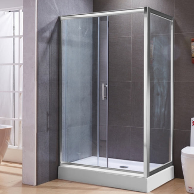 Corner Tempered Glass Shower Kit Silver Semi-Frameless Shower Kit Clearhalo 'Bathroom Remodel & Bathroom Fixtures' 'Home Improvement' 'home_improvement' 'home_improvement_shower_stalls_enclosures' 'Shower Stalls & Enclosures' 'shower_stalls_enclosures' 'Showers & Bathtubs' 6426527