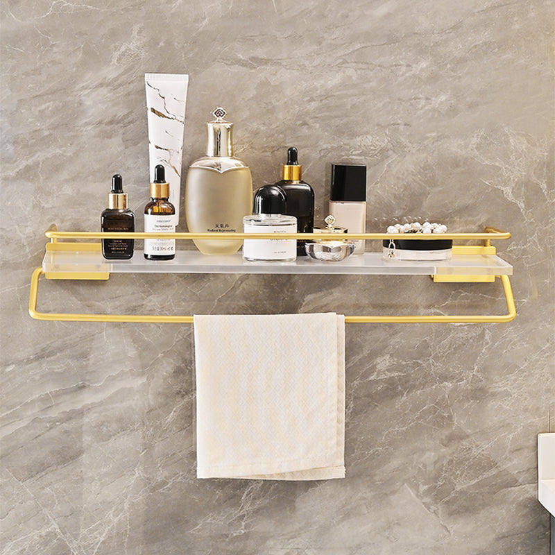 Metal and Acrylic Bathroom Accessory as Individual or as a Set in Gold Bath Shelf Clearhalo 'Bathroom Hardware Sets' 'Bathroom Hardware' 'Bathroom Remodel & Bathroom Fixtures' 'bathroom_hardware_sets' 'Home Improvement' 'home_improvement' 'home_improvement_bathroom_hardware_sets' 6426541