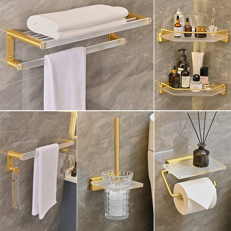Metal and Acrylic Bathroom Accessory as Individual or as a Set in Gold 6-Piece Set Clearhalo 'Bathroom Hardware Sets' 'Bathroom Hardware' 'Bathroom Remodel & Bathroom Fixtures' 'bathroom_hardware_sets' 'Home Improvement' 'home_improvement' 'home_improvement_bathroom_hardware_sets' 6426542