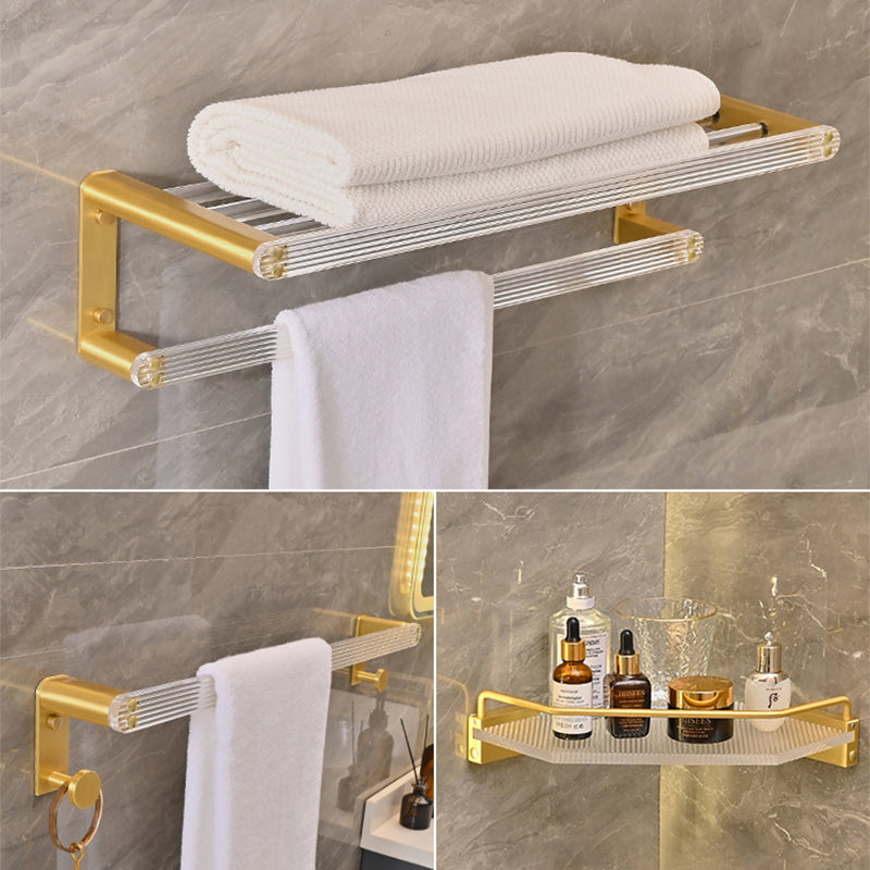 Metal and Acrylic Bathroom Accessory as Individual or as a Set in Gold 3-Piece Set (Towel Bar) Clearhalo 'Bathroom Hardware Sets' 'Bathroom Hardware' 'Bathroom Remodel & Bathroom Fixtures' 'bathroom_hardware_sets' 'Home Improvement' 'home_improvement' 'home_improvement_bathroom_hardware_sets' 6426554