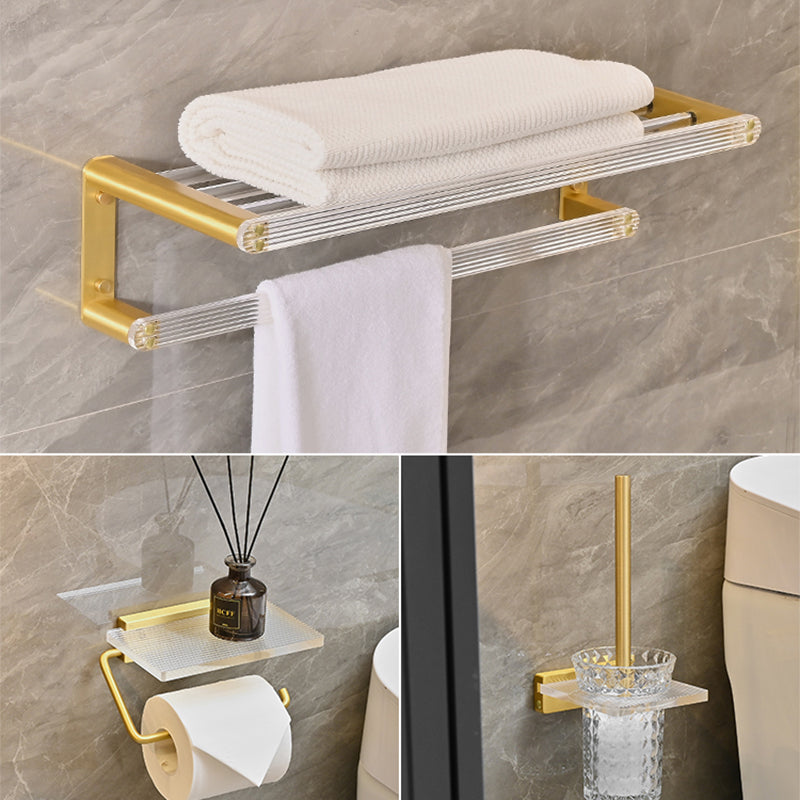 Metal and Acrylic Bathroom Accessory as Individual or as a Set in Gold 3-Piece Set (Toilet Brush) Clearhalo 'Bathroom Hardware Sets' 'Bathroom Hardware' 'Bathroom Remodel & Bathroom Fixtures' 'bathroom_hardware_sets' 'Home Improvement' 'home_improvement' 'home_improvement_bathroom_hardware_sets' 6426557