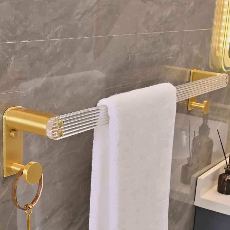 Metal and Acrylic Bathroom Accessory as Individual or as a Set in Gold Towel Bar Clearhalo 'Bathroom Hardware Sets' 'Bathroom Hardware' 'Bathroom Remodel & Bathroom Fixtures' 'bathroom_hardware_sets' 'Home Improvement' 'home_improvement' 'home_improvement_bathroom_hardware_sets' 6426561