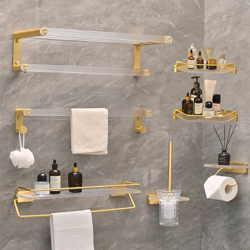 Metal and Acrylic Bathroom Accessory as Individual or as a Set in Gold 7-Piece Set Clearhalo 'Bathroom Hardware Sets' 'Bathroom Hardware' 'Bathroom Remodel & Bathroom Fixtures' 'bathroom_hardware_sets' 'Home Improvement' 'home_improvement' 'home_improvement_bathroom_hardware_sets' 6426565