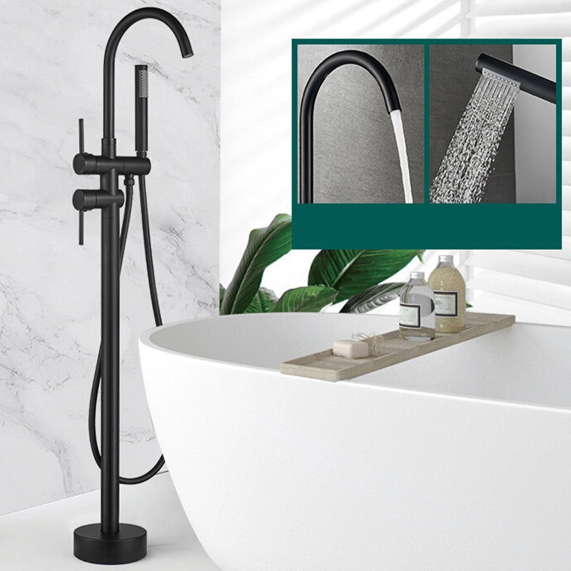 Modern Freestanding Tub Faucet Floor Mounted Lever Freestanding Tub Filler Trim Black Hand Shower Included Clearhalo 'Bathroom Remodel & Bathroom Fixtures' 'Bathtub Faucets' 'bathtub_faucets' 'Home Improvement' 'home_improvement' 'home_improvement_bathtub_faucets' 6426577