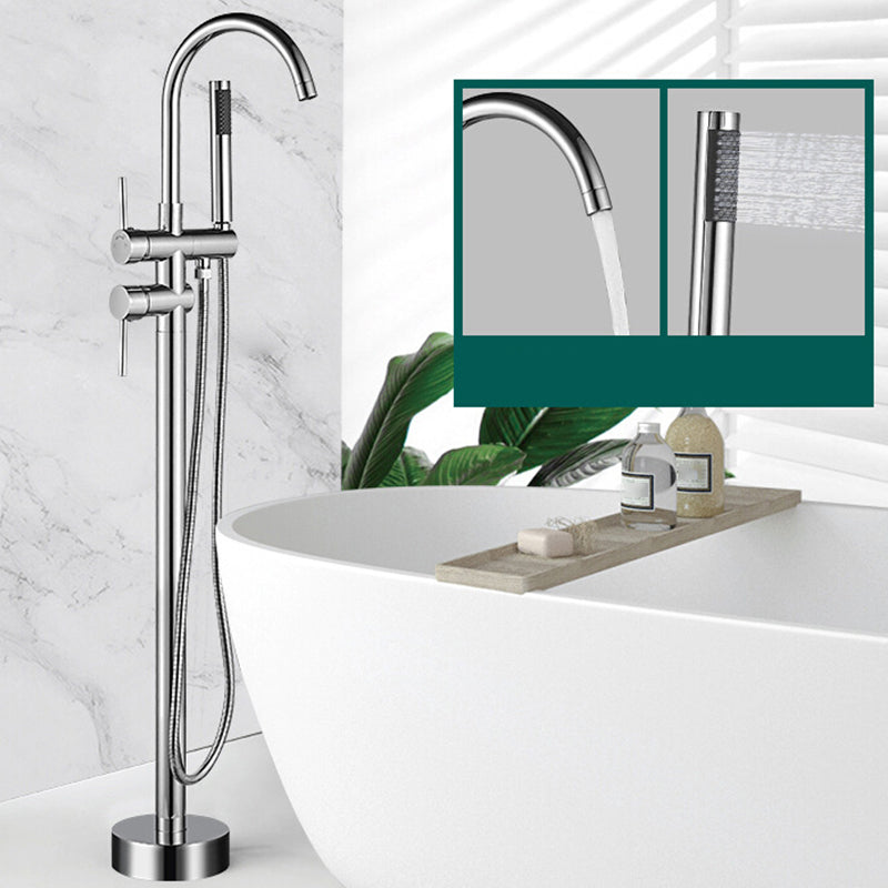 Modern Freestanding Tub Faucet Floor Mounted Lever Freestanding Tub Filler Trim Silver Hand Shower Included Clearhalo 'Bathroom Remodel & Bathroom Fixtures' 'Bathtub Faucets' 'bathtub_faucets' 'Home Improvement' 'home_improvement' 'home_improvement_bathtub_faucets' 6426578