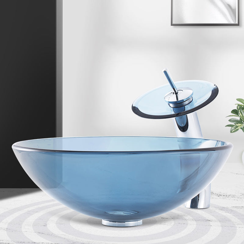 Modern Vessel Sink Oval Glass with Pop-Up Drain and Faucet Vessel Lavatory Sink Clearhalo 'Bathroom Remodel & Bathroom Fixtures' 'Bathroom Sinks & Faucet Components' 'Bathroom Sinks' 'bathroom_sink' 'Home Improvement' 'home_improvement' 'home_improvement_bathroom_sink' 6428037