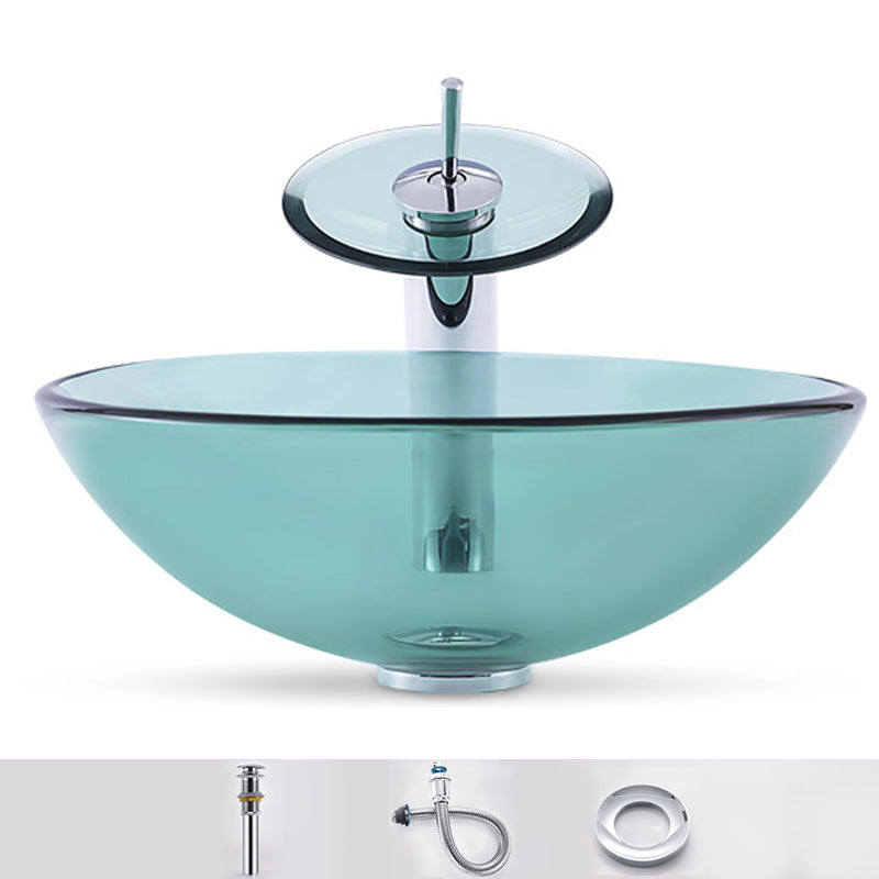 Modern Vessel Sink Oval Glass with Pop-Up Drain and Faucet Vessel Lavatory Sink Green Sink with Faucet Circular Clearhalo 'Bathroom Remodel & Bathroom Fixtures' 'Bathroom Sinks & Faucet Components' 'Bathroom Sinks' 'bathroom_sink' 'Home Improvement' 'home_improvement' 'home_improvement_bathroom_sink' 6428050