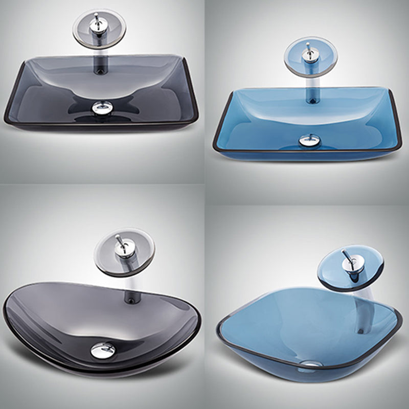 Modern Vessel Sink Oval Glass with Pop-Up Drain and Faucet Vessel Lavatory Sink Clearhalo 'Bathroom Remodel & Bathroom Fixtures' 'Bathroom Sinks & Faucet Components' 'Bathroom Sinks' 'bathroom_sink' 'Home Improvement' 'home_improvement' 'home_improvement_bathroom_sink' 6428052