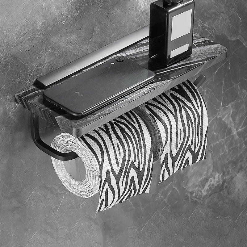 Metal and Marble Bathroom Accessory as Individual or as a Set in Black Toilet Paper Holder Clearhalo 'Bathroom Hardware Sets' 'Bathroom Hardware' 'Bathroom Remodel & Bathroom Fixtures' 'bathroom_hardware_sets' 'Home Improvement' 'home_improvement' 'home_improvement_bathroom_hardware_sets' 6429118