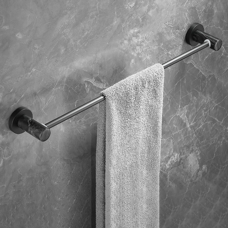 Metal and Marble Bathroom Accessory as Individual or as a Set in Black Towel Bar (Single Rod) Clearhalo 'Bathroom Hardware Sets' 'Bathroom Hardware' 'Bathroom Remodel & Bathroom Fixtures' 'bathroom_hardware_sets' 'Home Improvement' 'home_improvement' 'home_improvement_bathroom_hardware_sets' 6429119
