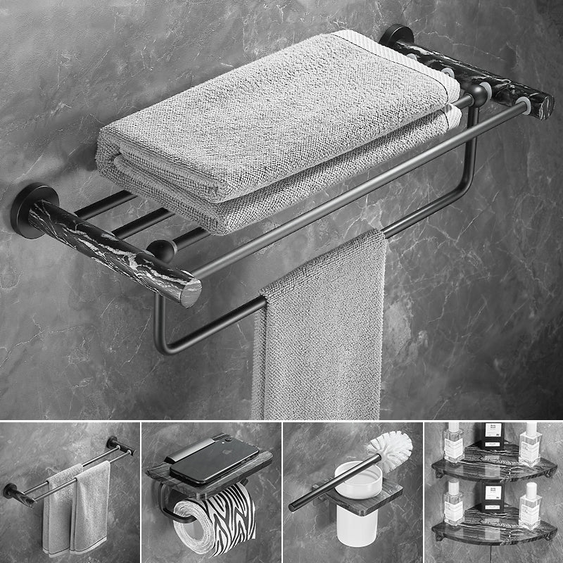 Metal and Marble Bathroom Accessory as Individual or as a Set in Black Clearhalo 'Bathroom Hardware Sets' 'Bathroom Hardware' 'Bathroom Remodel & Bathroom Fixtures' 'bathroom_hardware_sets' 'Home Improvement' 'home_improvement' 'home_improvement_bathroom_hardware_sets' 6429120