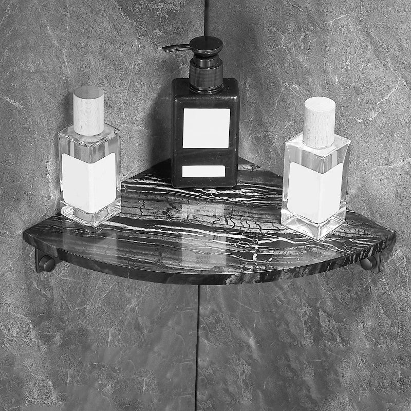 Metal and Marble Bathroom Accessory as Individual or as a Set in Black Bath Shelf (Triangular) Clearhalo 'Bathroom Hardware Sets' 'Bathroom Hardware' 'Bathroom Remodel & Bathroom Fixtures' 'bathroom_hardware_sets' 'Home Improvement' 'home_improvement' 'home_improvement_bathroom_hardware_sets' 6429124