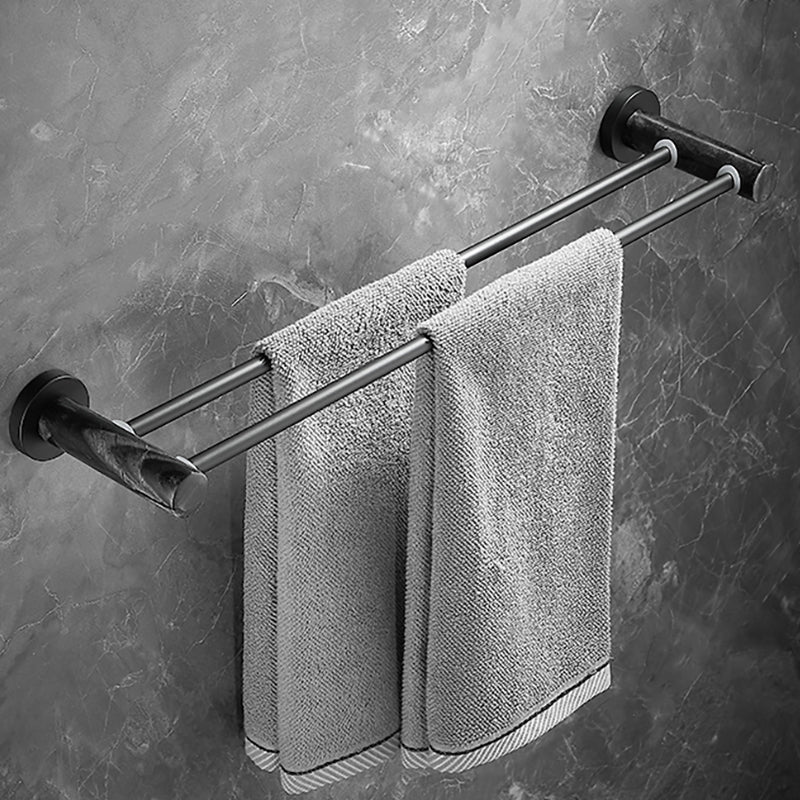 Metal and Marble Bathroom Accessory as Individual or as a Set in Black Towel Bar (Double Rods) Clearhalo 'Bathroom Hardware Sets' 'Bathroom Hardware' 'Bathroom Remodel & Bathroom Fixtures' 'bathroom_hardware_sets' 'Home Improvement' 'home_improvement' 'home_improvement_bathroom_hardware_sets' 6429129