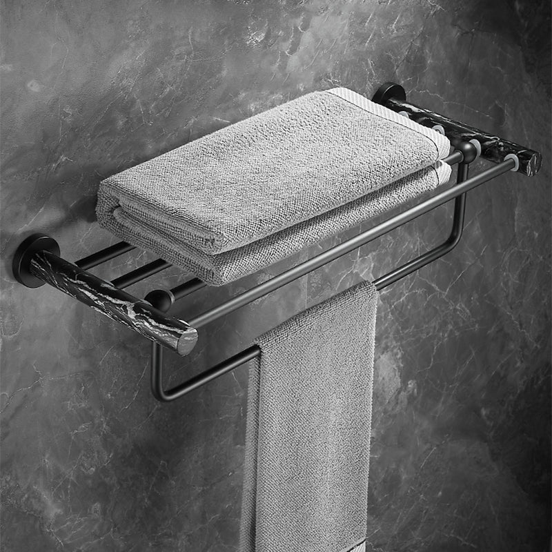 Metal and Marble Bathroom Accessory as Individual or as a Set in Black Towel Rack Clearhalo 'Bathroom Hardware Sets' 'Bathroom Hardware' 'Bathroom Remodel & Bathroom Fixtures' 'bathroom_hardware_sets' 'Home Improvement' 'home_improvement' 'home_improvement_bathroom_hardware_sets' 6429131
