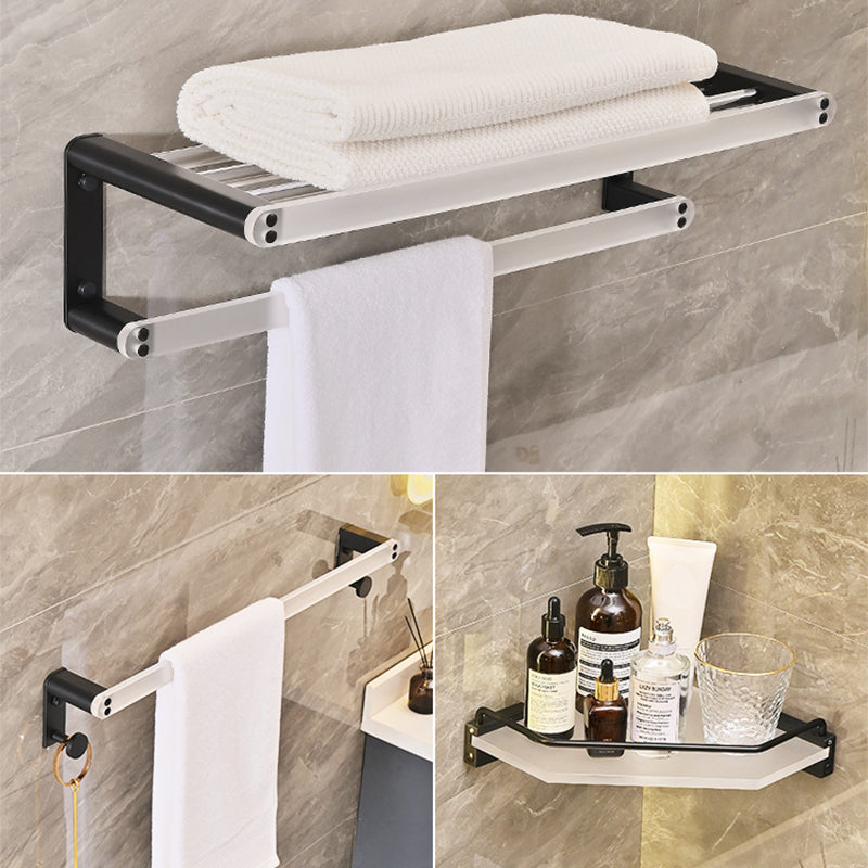 Metal and Acrylic Bathroom Accessory as Individual or as a Set in Black 3-Piece Set (Towel Bar) Clearhalo 'Bathroom Hardware Sets' 'Bathroom Hardware' 'Bathroom Remodel & Bathroom Fixtures' 'bathroom_hardware_sets' 'Home Improvement' 'home_improvement' 'home_improvement_bathroom_hardware_sets' 6429166