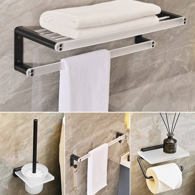 Metal and Acrylic Bathroom Accessory as Individual or as a Set in Black 4-Piece Set (Towel Bar) Clearhalo 'Bathroom Hardware Sets' 'Bathroom Hardware' 'Bathroom Remodel & Bathroom Fixtures' 'bathroom_hardware_sets' 'Home Improvement' 'home_improvement' 'home_improvement_bathroom_hardware_sets' 6429169